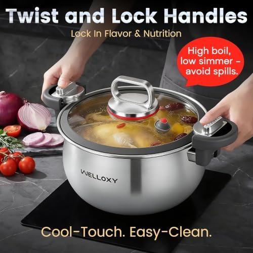 WELLOXY Stainless Steel Stock Pot with Tight Lid for Faster Cooking 7.5 Qt