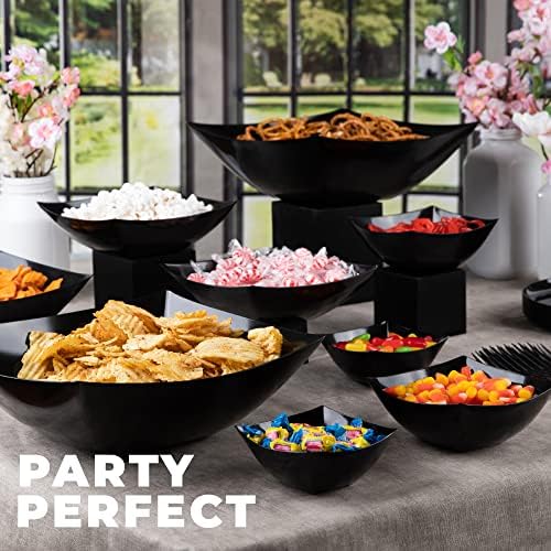 PLASTICPRO Disposable Square Serving Bowls, Party Snack or Salad Bowl, Plastic Black Pack of 4, 16 OUNCE, Black