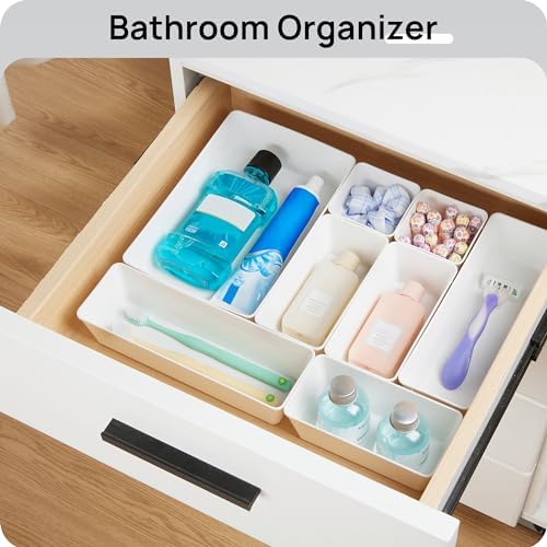 Vtopmart 44 PCS Plastic Drawer Organizer Set, Vanity Organizer Trays, White