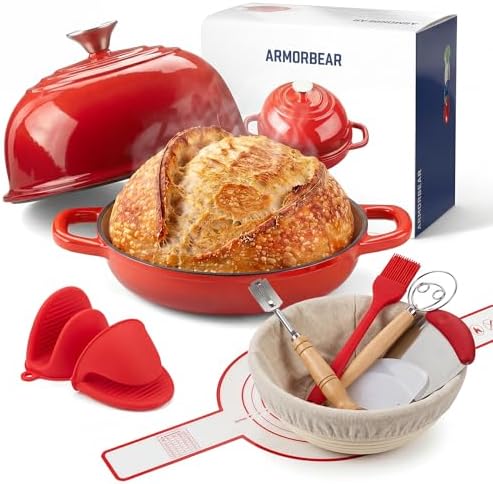 5QT Enameled Cast Iron Sourdough Bread Oven & Starter Kit, Red