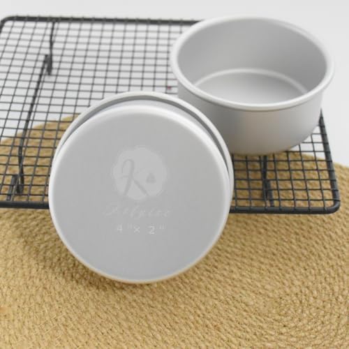 Aluminum smash cake 4 inch round Cake Pan,anodized aluminum 2 inch deep 2 piece,layer cake pan, baking pan For birthday cake, party Silver (4×2 round Cake Pan, Set of 2)