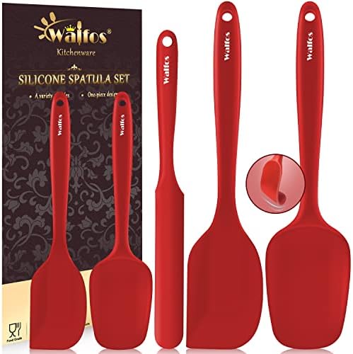 Walfos Silicone Spatula Set of 5-600°F Heat Resistant Kitchen Scraper Spatulas, Strong Steel Core and One-Pieces Seamless Design, Great for Cooking Mixing & Baking - BPA Free & Dishwasher Safe (Red)