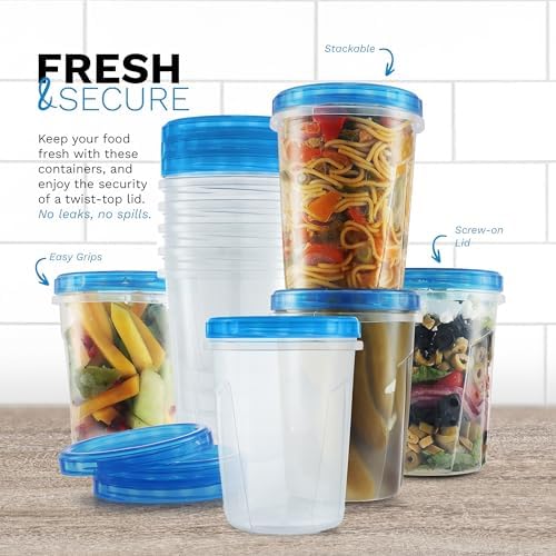 Tafura Freezer Containers, 6 Pack, 32 Oz, Leakproof BPA-Free Lids