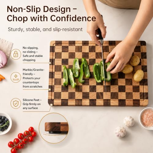 Checkered Cutting Board Set, Walnut Wood Cutting Boards for Kitchen