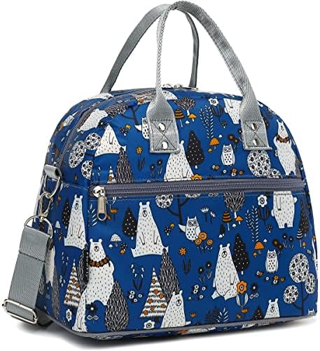 FlowFly Insulated Lunch Bag With Shoulder Strap for Women, Men, and Kids, Large and Reusable, Handle, Freezable Work and School Travel Tote and Meal Prep Organizer,Owl