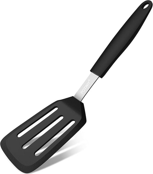 Silicone Spatula, 13 x 3.2 In, 600°F Heat Resistant Kitchen Spatula, BPA Free, Flexible Turner For Non Stick Frying Pan, Cooking, Flipping Egg and Pancake, Dishwasher Safe, Black