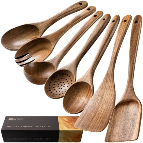 Wooden Spoons for Cooking, 7-Piece Acacia Wood Cooking Utensil Set