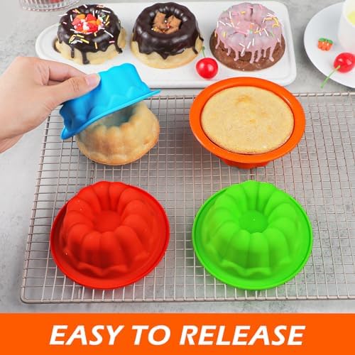 Webake 4 Inch Silicone Mini Fluted Cake Molds 8 Pack Fluted Tube Cake Pan, Non-stick Baking Cups Reusable Muffin Donut Pan