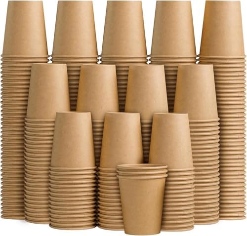 Clawsoff 400 Pack 8 oz Paper Cups Brown Kraft Disposable Hot Coffee Cups