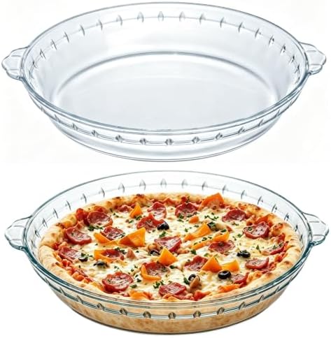 10" Glass Pie Plates - 2 Pack Deep Pie Pan for Baking, Glass Baking Dish Set with Handles for Baking and Serving, Non-stick & Dishwasher Safe