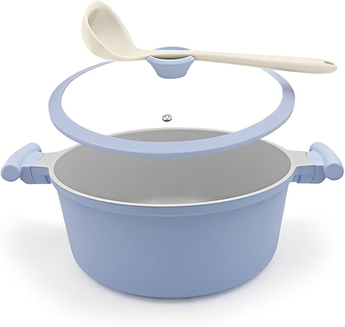 4.5 Quart Stock Pot with Lid, Non Stick Cooking Pot, Ceramic Soup Pot Nonstick, Induction Cookware for Pasta,Soup,Spaghetti, Stay-Cool Handle, Suitable for All Stoves, PFAS-Free, Blue