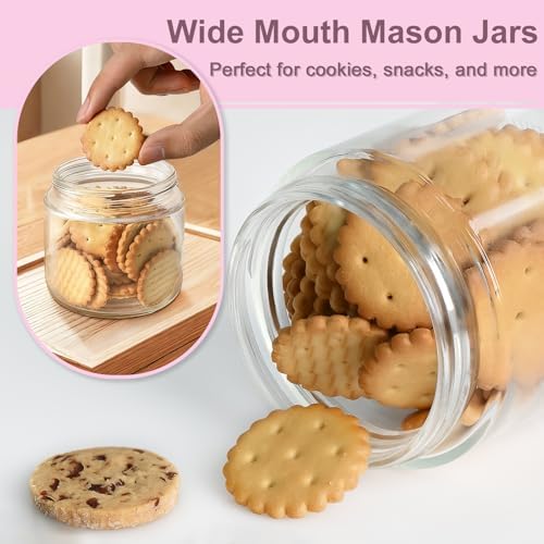 Overnight Oats Containers with Lids, 10oz Wide Mouth Mason Jars with Lids, 3 Pack Glass Jars with Airtight lid for Chia Pudding Yogurt Salad, Meal Prer Oatmeal Jars, Pink