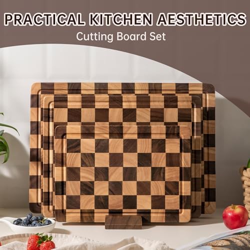 Checkered Cutting Board Set, Walnut Wood Cutting Boards for Kitchen