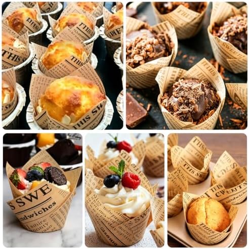 120PCS Tulip Cupcake Liners for Baking Cups Newspaper Print Muffin Liners