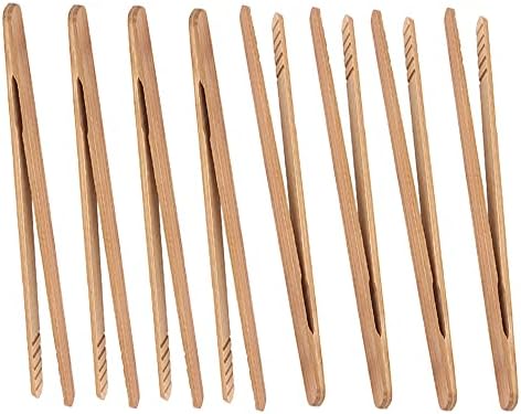 Bamboo Toast Tongs, 7 Inches Mini Wood Cooking Tong with Anti-slip Design Great for Serving Food/Toaster/Bread & Pickles/Sugar/Barbecue,Small Kitchen Tongs Multi-use for Salad, Grilling, Frying (8)