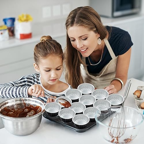 100Pcs Aluminum Cups with Lids,5oz Disposable Ramekin Baking Cups Muffin Liners Mini Pie Pans Foil Cupcake Containers for Christmas Party Wedding Party,Black