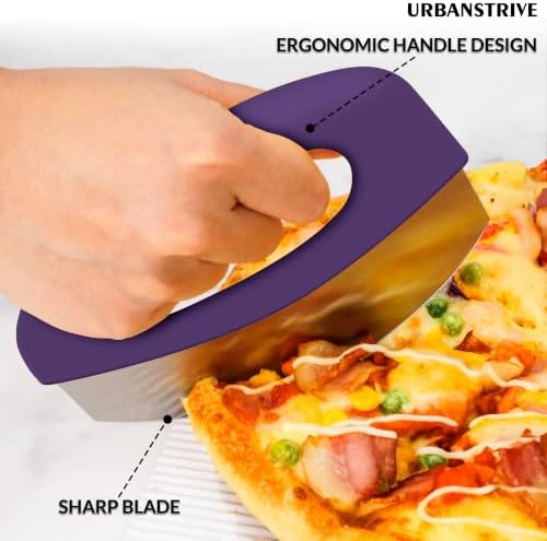 Urbanstrive Heavy Duty Stainless Steel Pizza Cutter with Cover, Super Sharp Blade Pizza Knife Pizza Cutter Rocker, Perfect Kitchen Gadgets for Pizza Cutting Home Essentials (Purple)