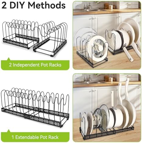 Fyvva Pots and Pans Organizer under Cabinet Expandable 14 Dividers Black