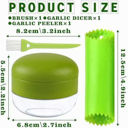 Garlic Press Stainless Steel, Garlic Mincer Tool with Storage Container, Garlic Chopper with Peeler Skin and Cleaning Brush