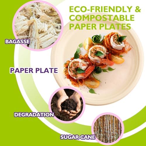 9 Inch 500 Pack Compostable Paper Plates Round Unbleached Brown Plates Made from Natural Sugarcane Fibers, Biodegradable Heavy Duty Disposable Plates for Party, Camping, Picnic