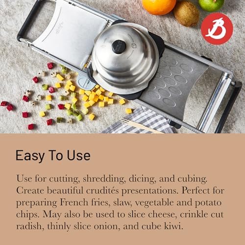 de Buyer LA MANDOLINE REVOLUTION - Removable, Double-Sided Stainless Steel Blade - Ideal for Cutting, Shredding, Dicing & Cubing - Includes Three Julienne Blades - Made in France