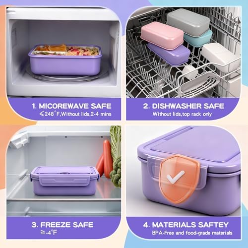 Bento Box Set for Women & Girl, 1100ml Stackable Containers Purple
