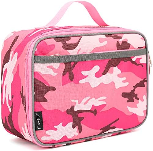 FlowFly Kids Lunch box Insulated Soft Bag Mini Cooler Back to School Thermal Meal Tote Kit for Girls, Boys, PinkCamo