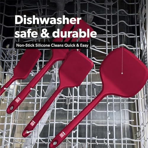 DI ORO Silicone Turner Spatula Set - 600F Heat Resistant, 4-Pc Red