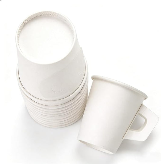 Jippedea 8 Oz Paper Cups with Handles,100 Pcs Disposable Paper Tea Cups Bluk for Tea Party,Disposable Paper Coffee Cups with Handles for Home Office Cafes Bistros Parties