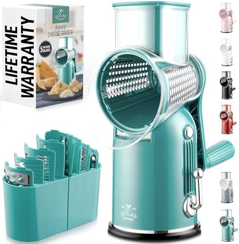 Rotary Cheese Grater Manual Hand Crank 5 Blade Shredder, Classic Green