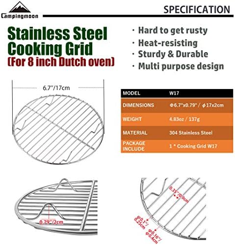 CAMPINGMOON Round Roasting Baking Steaming Cooling Rack Cooking Grid Grill Stainless Steel Fits for Dutch Oven (Diameter φ6.7inch, W17)