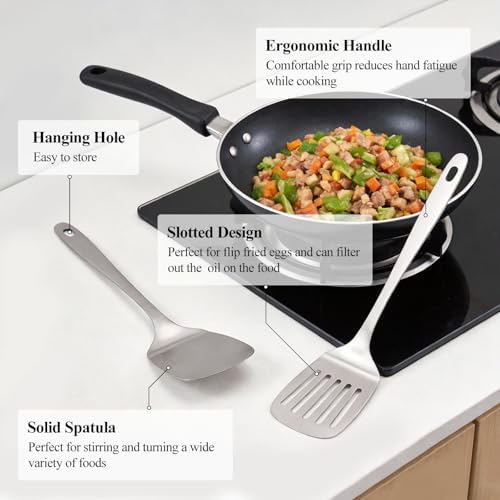 ChefBee 2PCS Stainless Steel Spatula Set, Solid & Slotted Turner