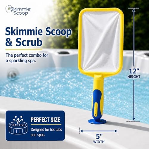 The Skimmie Scoop - Patented Handheld Skimmer with Fine Mesh Net for Spa, Hot Tub, Cold Plunge and Small Pool Cleaning - Lightweight and Durable with Powerful Suction Cup - Clean Out Filter (Yellow)