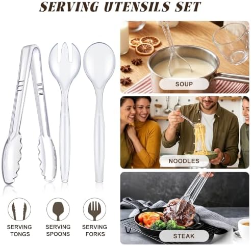 Mwellewm Plastic Serving Utensils Set Disposable Tongs Spoons for Buffet