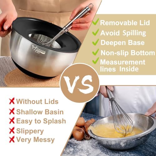 Wildone Mixing Bowls with Airtight Lids, Stainless Steel Nesting Bowls Set