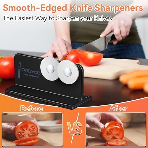 Dreyoo Cutlery Pointed Edge Knife Sharpener, Double Sided Stainless Steel Wheels Cutlery Knife Sharpener, Broadhead Knife Sharpeners for Kitchen Knives, Pocket Knives, Blade, Camping Use