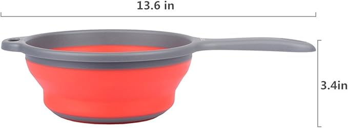 ZOER Kitchen Foldable Pasta Strainers,Collapsible Colanders with Handles,Space-Saver Folding Silicone Strainers Colander,Capacity of 2 quart (Red)