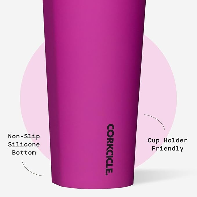 Corkcicle Cold Cup Insulated Tumbler with Straw - Keeps Drinks Cold for 12 Hours - Triple-Insulated Stainless Steel - Leak-Resistant Lid - Summer Drinkware Gift - 24 oz - Berry Punch