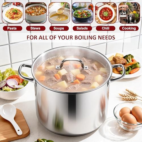 Herogo 20-Quart 18/10 Stainless Steel Stock Pot with Lid, Large Heavy Duty Soup Pot Compatible with Electric, Gas, Induction and Gas Cooktops, Non-Toxic & Corrosion Resistant, Dishwasher Safe