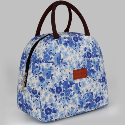 BALORAY Lunch Bag for Women Men Adult Lunch Box (Blue Floral),M