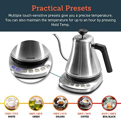 Cosori Gooseneck Electric Kettle with Temperature Control, 0.8L, Silver