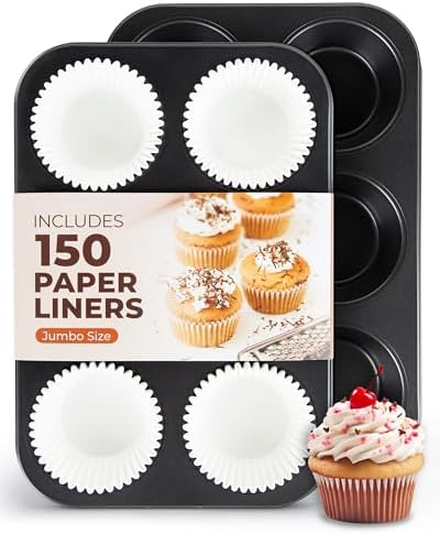 CARTMAN 2-Pack Jumbo Muffin Pan with 150 Liners, 12.6" x 8.3", Nonstick