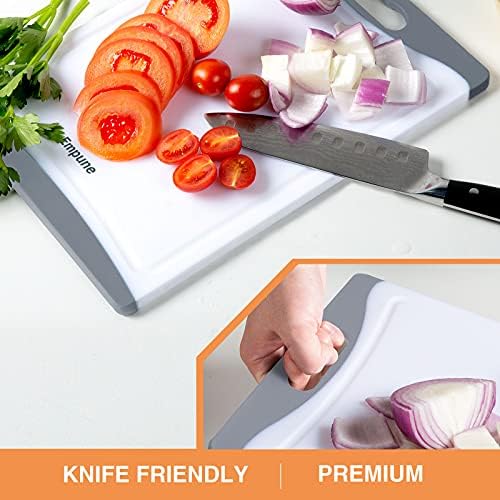 Empune BPA-Free Plastic Cutting Board for Kitchen with Juice Grooves, Extra Large Dishwasher Safe Cutting Boards Set of 4 with Handles, Thick Non-Slip Chopping Board for Meat, Fruit and Chicken, Grey