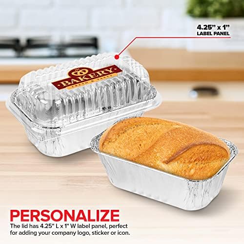 Stock Your Home Disposable Aluminum Mini Loaf Pans with Lids, 1 lb (30 Pack) New & Improved Plastic Dome Lid Foil Baking Tins, Tin Pans for Cake, Bread, Holiday Baked Goods Packaging
