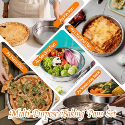 tifanso 3PCS 8" Round Stainless Steel Even Heating Cake Pans for Baking
