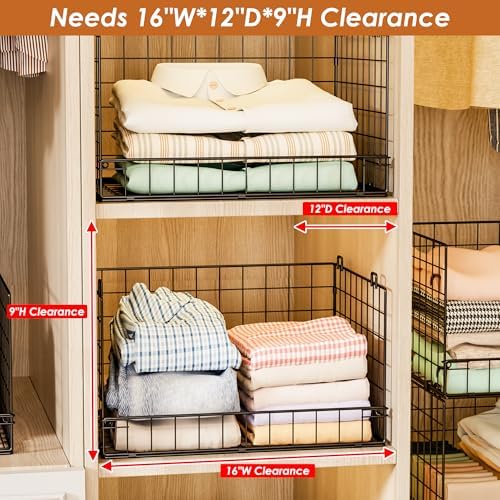 Yociyoga 3-Tier Stackable Closet Organizers and Storage Shelves, Foldable Closet Shelf Organizer, Stackable Storage Bins Drawers for Closet Organizer System, Black(Patent No. 30022416)
