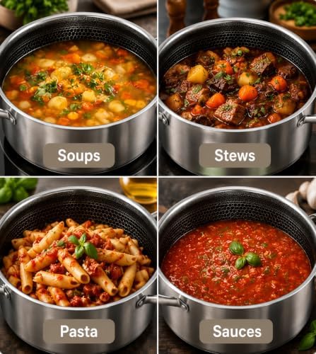 Toutrop Hybrid Nonstick 8-Quart Stockpot,Stainless Steel Stock Pot with Glass Lid,Induction Soup Pot Compatible with All Cooktops,Dishwasher & Oven Safe