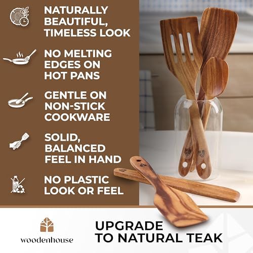 Wooden Spatula for Cooking, Teak Set of 6 for Non-Stick & Cast Iron