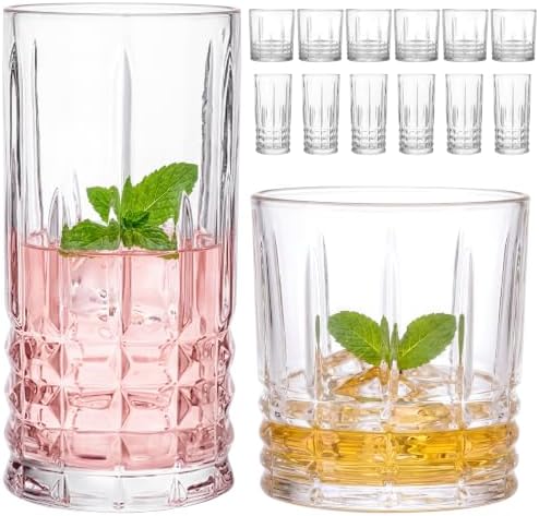 Moretoes Drinking Glasses Set of 12,Mixed Drink Cocktail Glass