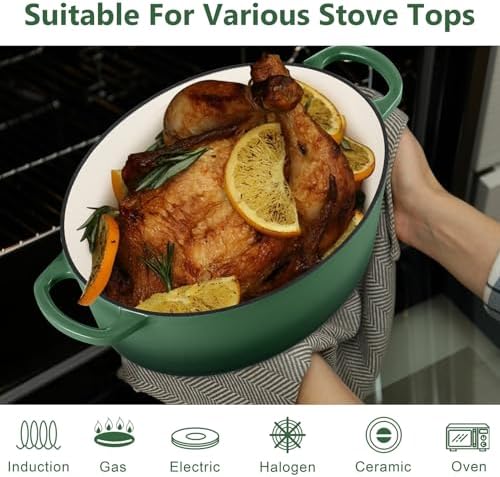 TeamFar 7QT Oval Dutch Oven, Enameled Cast Iron Dutch Oven Pot with Lid